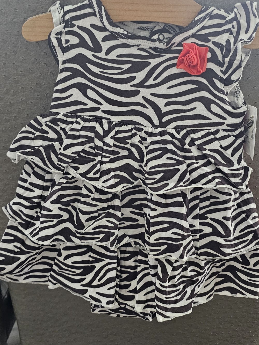 Zebra Print Tiered Ruffle Dress with Coral Flower